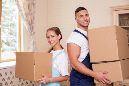 Packed furniture and boxes prepared for transport during a professional removal